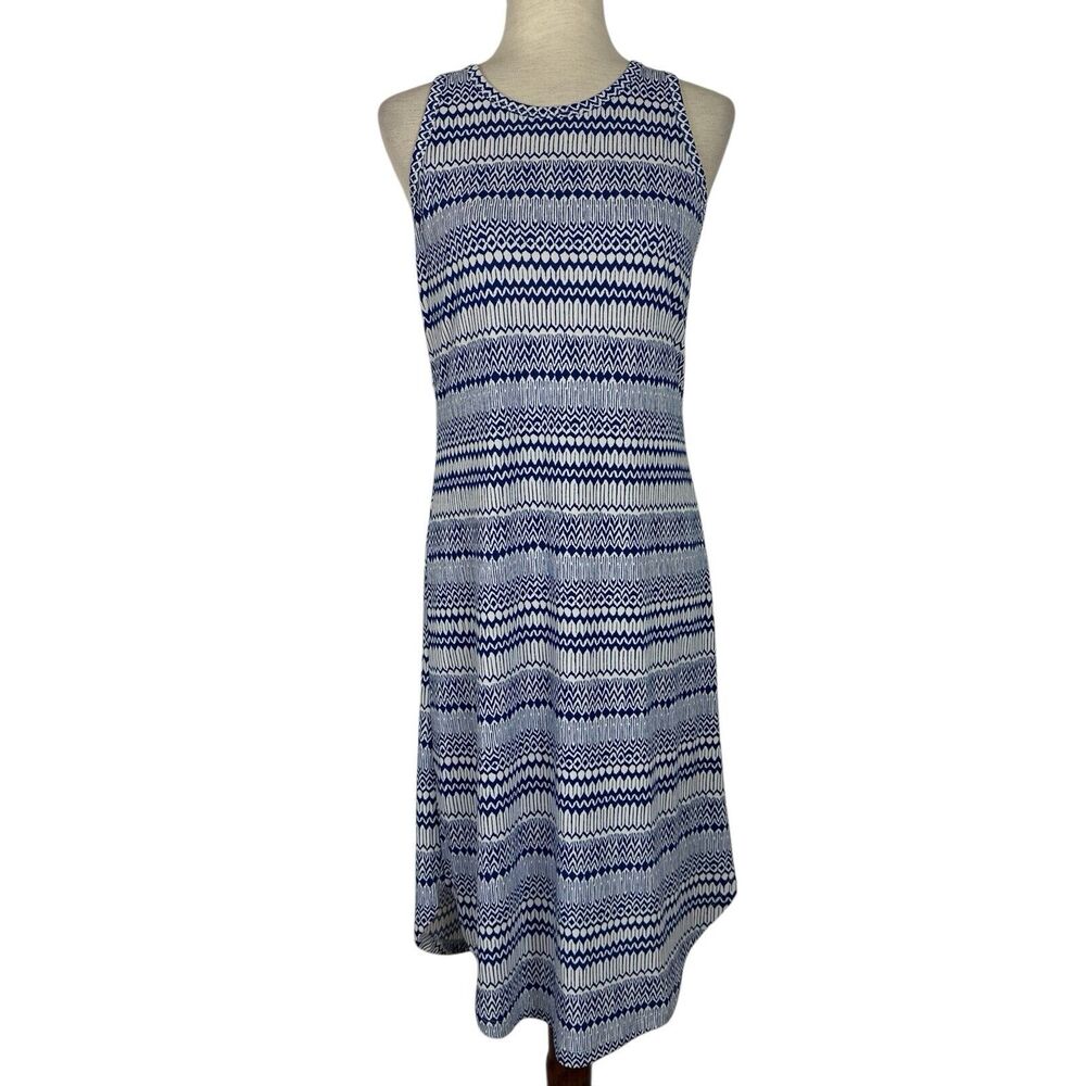 Banana Republic Dress Women Medium Blue Stripe Print Twist Knot Travel Knit
